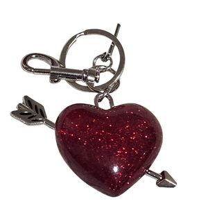 Red Glitter Heart Arrow Keychain NIP